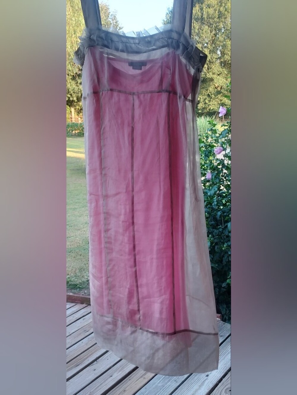 Pink Midi Dress with Taupe Silk Overlay Small